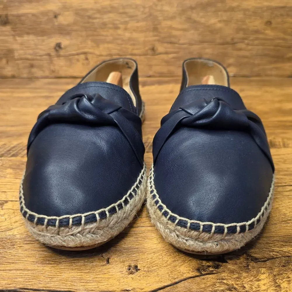 Talbots Izzy knot Soft Nappa Navy Leather Espadrilles Flats shoes sz 9M